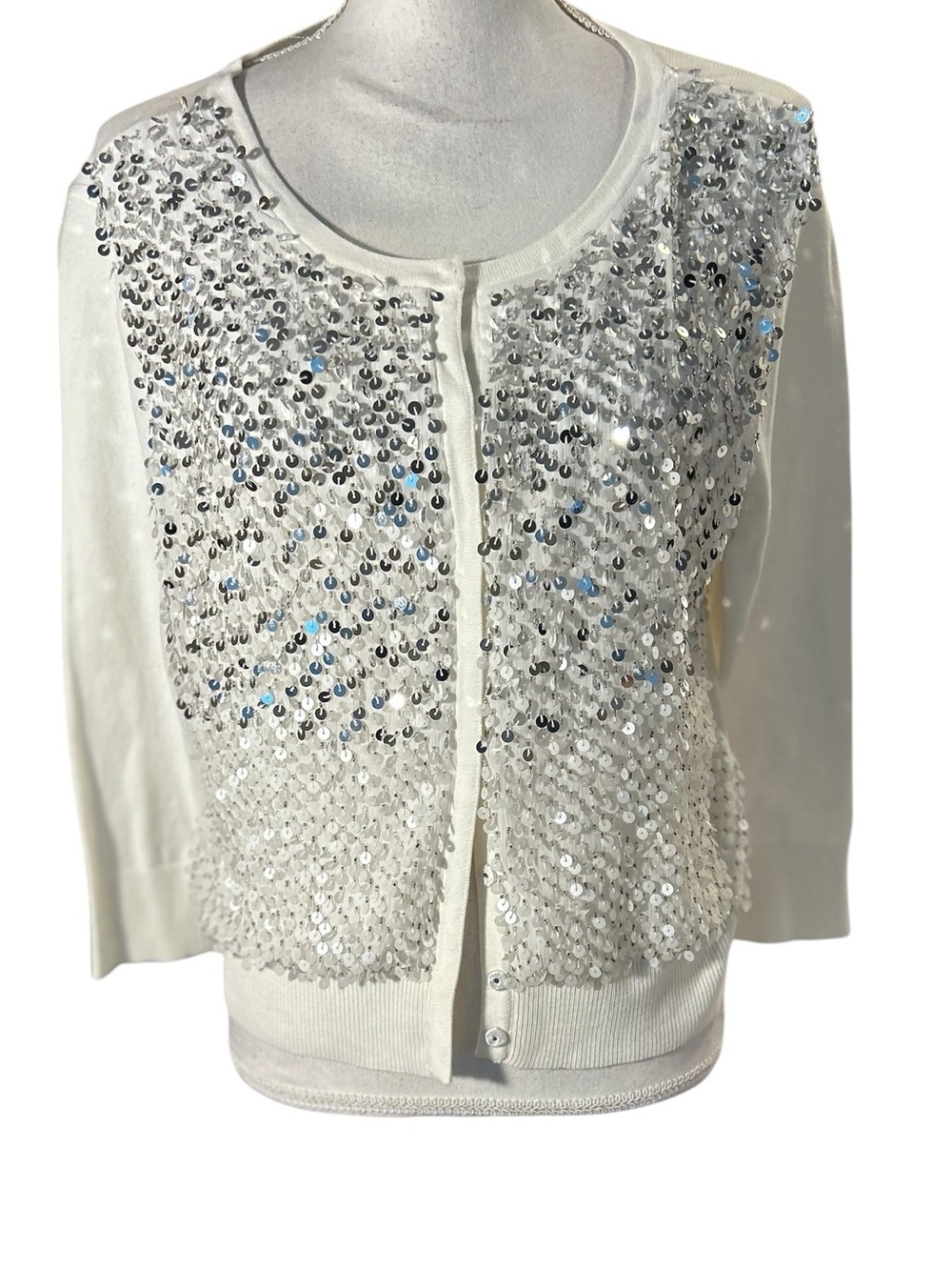 White House Black Market Silver Sequin Button Down Cardigan 🆕